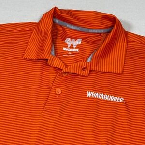 Whataburger Mens XL Uniform Polo Shirt Orange White Striped Short Sleeve Logo XL